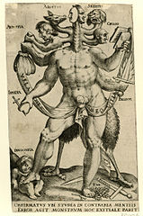 Polemical allegory of Arminianism as a five-headed monster, based on the Five Articles of Remonstrance of 1610. 1618