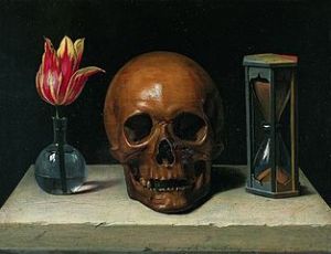 Philippe de Champaigne (1602–1674)  Still-Life with a Skull  Date circa 1671   Tessé Museum Wikipedia.org   