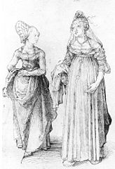 Albrecht Dürer's drawing contrasts a well turned out bourgeoise from Nuremberg (left) with her counterpart from Venice. wikipedia.org