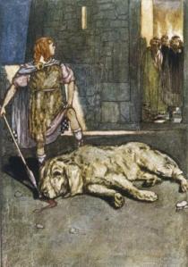 "Cuchulain Slays the Hound of Culain", illustration by Stephen Reid from Eleanor Hull's The Boys' Cuchulain, 1904 Wikipedia.org
