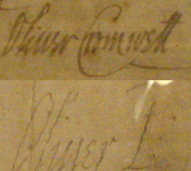 Oliver Cromwell's signature before becoming Lord 'Protector' in 1653, and afterwards. Wikipedia.org