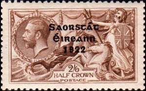1922 2/6 value King George V stamp overprinted Saorstát Éireann 1922 for use in the newly independent Irish Free State Irish Minister for Posts and Telegraphs