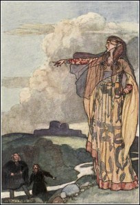 Macha curses the men of Ulster. Illustration: Stephen Reid in Eleanor Hull's The Boy's Cuchulainn 1904