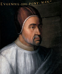 Pope Eugenius IV. 3 March 1431– 23 February 1447 (15 years, 357 days) Copy of a painting by Jean Fouquet Wikimedia Commons
