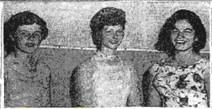 The Queen of the Carnival at Kinvara with two attending ladies left to right Miss Concepta Callanan, Caherglissane, Miss Kathleen Forde, Ballybuck (Queen) and Miss Annie Nolan, Crushoa. Connacht Tribune 1959