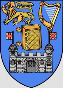 Line drawing of the arms of Trinity College, Dublin, as illustrated in "College Histories: Trinity College Dublin" by W Macneile Dixon. Creative Commons.