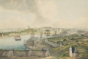 View of Sydney Cove from Dawes Point Source An Historical account of the Colony of New South Wales Author 	Lycett, Joseph, ca. 1775-1828 